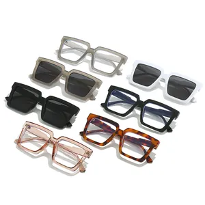 Retro square frame sunglasses and blue light blocking glasses in seven various colors