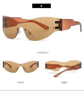 Vues détaillées multi-angles de lunettes de soleil enveloppantes sans monture Y2K marron