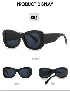 Detailansichten der schwarzen übergroßen Rechteck-Sonnenbrille mit dicken Retro-Rahmen