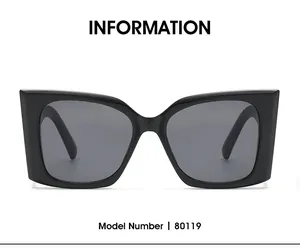 Dettaglio frontale occhiali da sole cat-eye neri con lenti scure, modello 80119