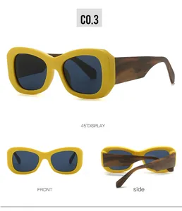 Drei Ansichten der Oversize-Sonnenbrille in Gelb mit Schildpatt-Bügeln, Stil C0.3