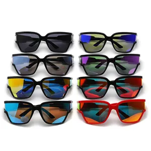 Eight pairs of stylish wrap-around sports sunglasses in diverse colorful lens variations