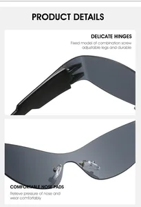 Détails des charnières robustes et des plaquettes de nez de lunettes de soleil sans monture