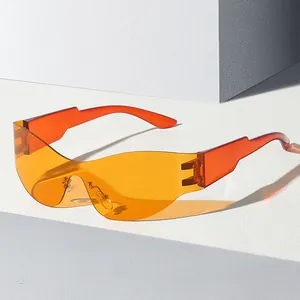 Lunettes de Soleil Fashion Shield Sans Monture Pour Femmes Hommes Futuristes Y2K Monobloc Grande Monture Enveloppantes UV400