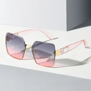 Damen Große Quadratische Randlose Sonnenbrille Mode Verlaufsgläser UV400 Schutz Retro PC Rahmen Metallscharnier Sonnenbrille Für Outdoor Party