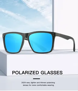 Detail of polarized blue lenses and TR spring hinges on men's sport sunglasses