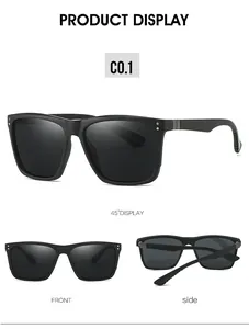 Detailed multi-angle views of black matte polarized sunglasses with silver metal rivets