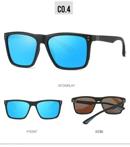 Men's matte black polarized sunglasses with blue mirrored lenses from various view angles