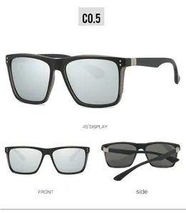 Three-view display of polarized sunglasses with silver mirror lenses and TR90 spring hinges