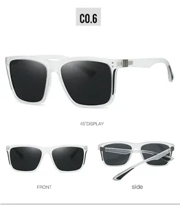 Detailed views of polarized sunglasses with matte transparent frames and metal hinges