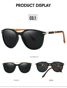 Detailansicht der ovalen Polarisationssonnenbrille mit orangefarbenen Akzenten und Goldsteg