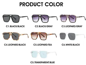 Multiple color options for square double-bridge sunglasses including tortoiseshell and black