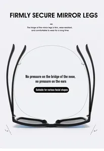 Macro view of flexible TR90 spring hinges on black polarized sunglasses for men