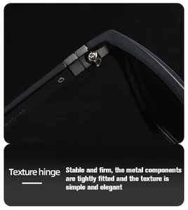 Macro view of durable metal spring hinges on matte black polarized sunglasses frame