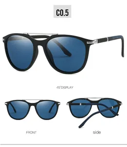 Detailansicht der Herren-Polarisations-Sonnenbrille mit blauen Gläsern und Scharnieren