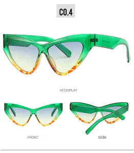 Cat-Eye-Sonnenbrille in Grün mit gelbem Schildpatt-Detail aus verschiedenen Winkeln
