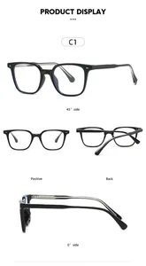 Detailed multi-angle views of black full-rim TR square frame glasses with silver accents