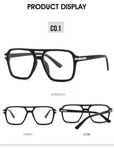 Multiple views of oversized black square glasses frame with double bridge design
