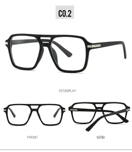 Detailed multi-angle views of black matte square glasses frame with silver metal accents