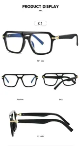 Multi-angle view of large black square glasses frame with retro double bridge design