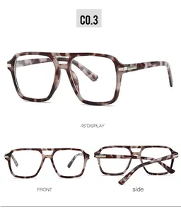 Detailed multi-angle views of square tortoise shell eyeglasses frame with dual bridge design