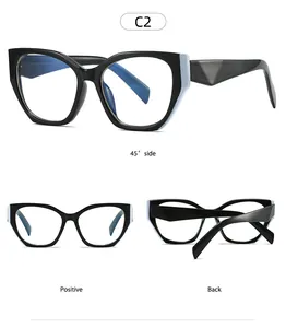 Detailed views of polygon anti-blue light glasses frame with black and white contrast
