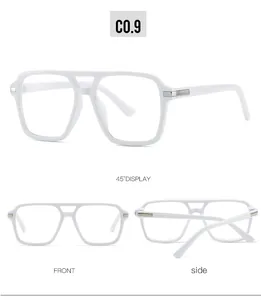 Detailed view of white oversized double-bridge glasses frames from multiple angles