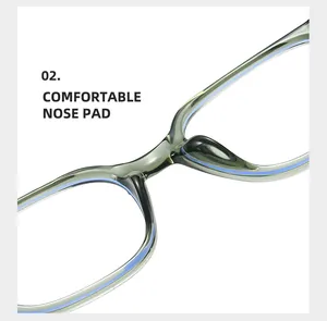 Macro detail of comfortable integrated nose pads on transparent square eyeglass frames
