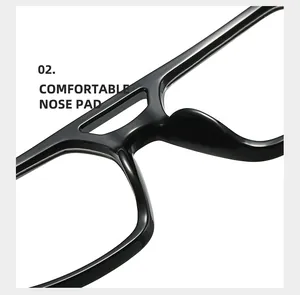 Detail of comfortable integrated nose pad on glossy black large frame glasses