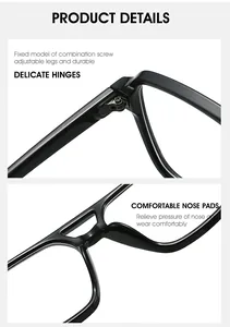 Detailed view of high-gloss hinges and comfortable nose pads on square blue light glasses