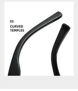 Detail shot of ergonomic curved black temples with glossy finish on stylish glasses