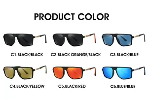 Detail view of stylish polarized sunglasses in six colors with gold trim and spring hinges