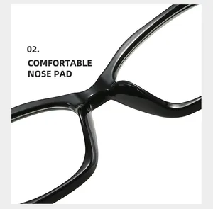 Detail of comfortable nose pads on black polygonal frames for anti-blue light glasses