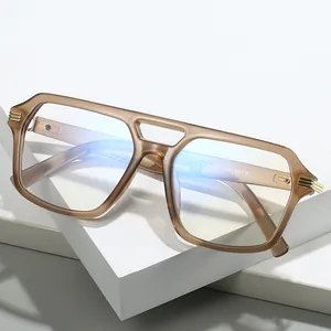Retro Square Anti Blue Light Glasses Frame Double Bridge Fashion Optical Eyewear For Men Women Clear Lens Plain Glasses