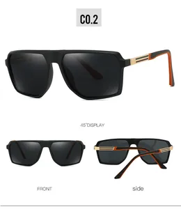 Detailed views of men's matte black polarized sunglasses with orange temple accents
