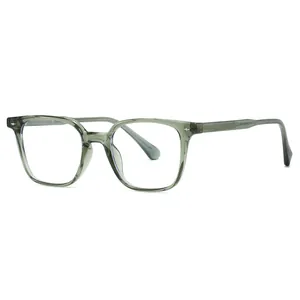Stylish olive green square TR90 frame eyeglasses with anti-blue light clear lenses