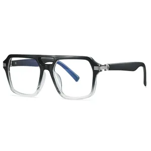 Classic black and transparent gradient square anti-blue light glasses with metal accents