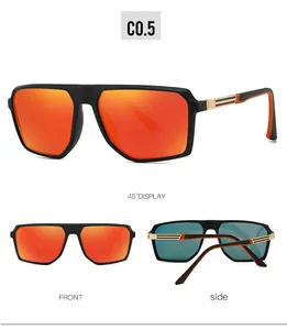 Men's retro polarized sunglasses with orange mirrored lenses and matte black frames