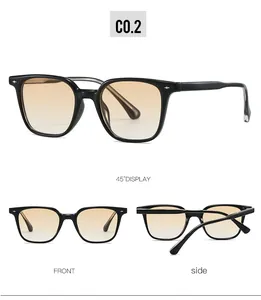 Three perspectives of TR90 sunglasses showing the front, side, and 45-degree angle views