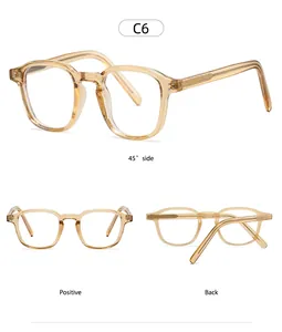 Detail view of transparent amber glasses frame C6 with matte textured temple accents