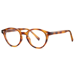 Retro round tortoise shell eyeglasses frames with silver wing metal accents in 45-degree view