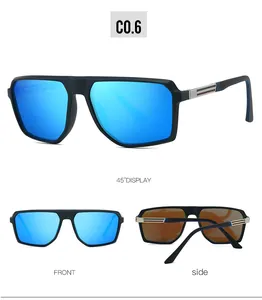 Men's retro polarized sunglasses with blue mirrored lenses and spring hinge details
