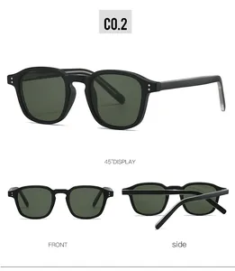 Vues détaillées de lunettes de soleil vintage noir mat avec verres vert foncé et rivets