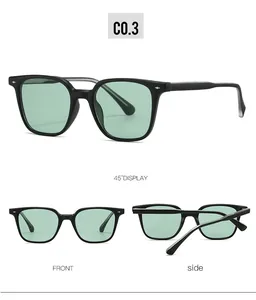 Detailed views of TR90 sunglasses with mint green lenses and silver rivet hinges
