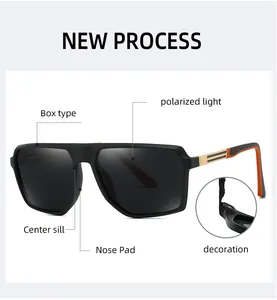 Detail of matte black polarized sunglasses with wide center sill and orange rubber temples