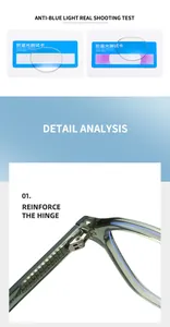 Detailed macro view of reinforced metal hinge on light green anti-blue light glasses