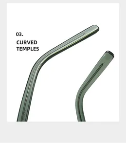 Macro detail of curved translucent green glasses temples with internal metal core