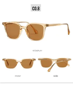 Detailed close-up of retro square TR90 sunglasses with textured temples and brown lenses