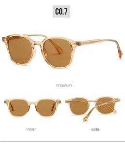 Detail view of jelly tea sunglasses frame and brown lenses from front and side angles