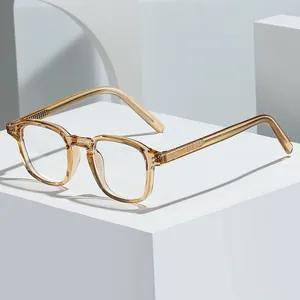 Fashionable amber transparent TR frame anti-blue light glasses with sparkling temple details